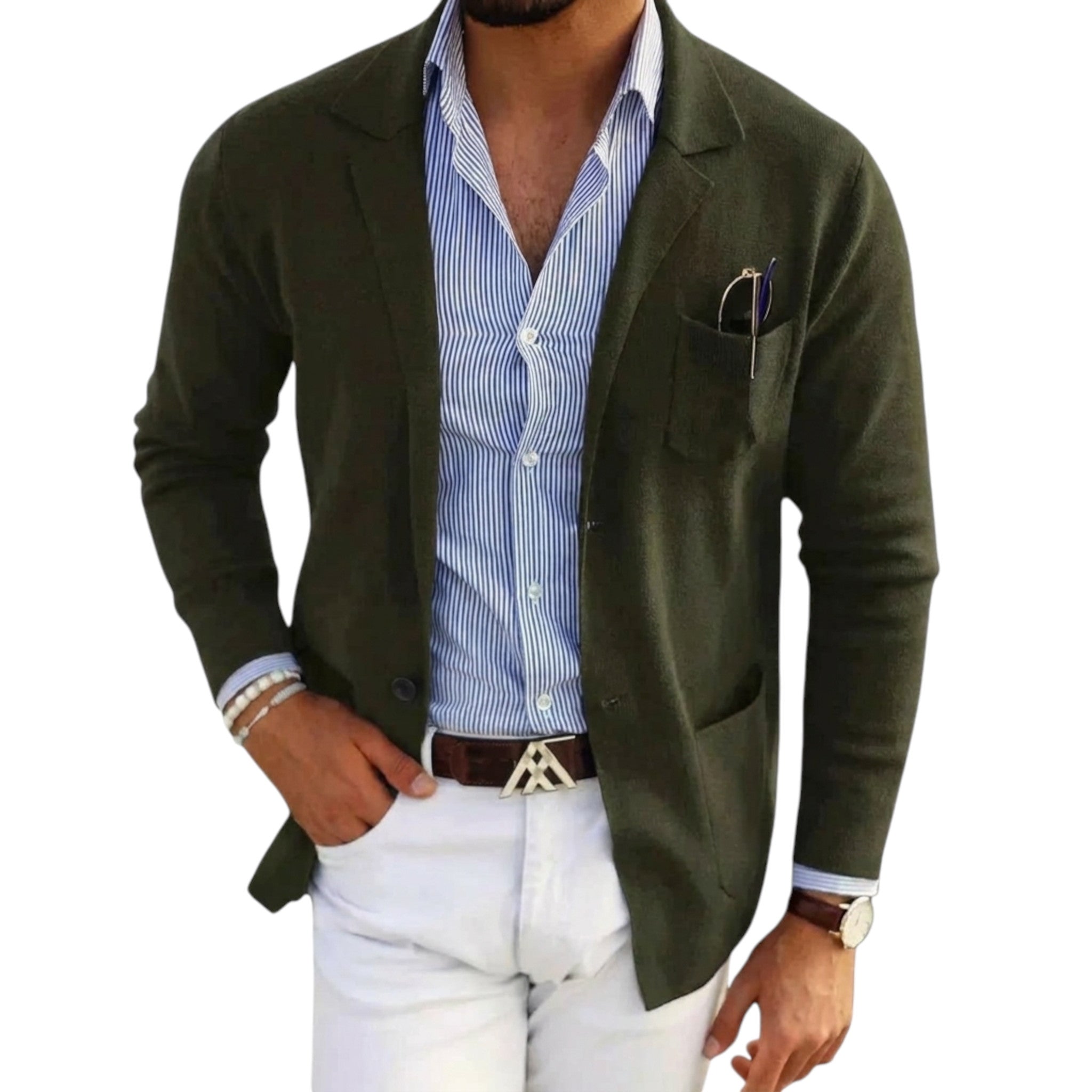 Klassisk herreblazer i slitesterkt stoff, med jakkekrage og to knapper for en tidløs stil.
