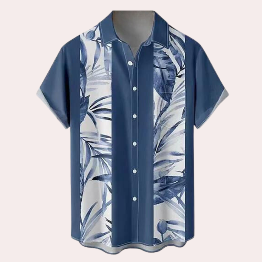 Komfortabel menns kortermet fritidsskjorte i bomull. Retro stil, ideell for hverdag og sommerdager.