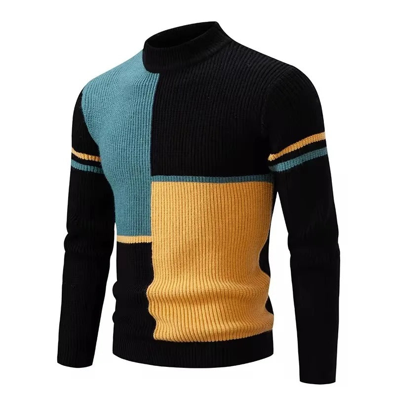 Menns komfortabel vintergenser, høyhals pullover i myk strikk. Varm og rutete hverdagsklær for menn.