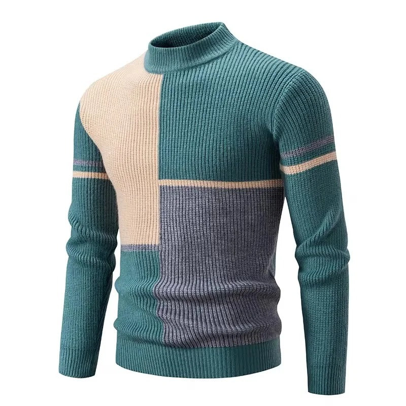 Myk og varm herregenser med høy hals. Komfortabel rutete pullover, ideell som vintergenser og hverdagsklær.