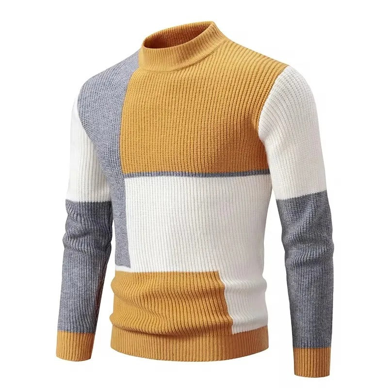 Casual mannemote: Rutete vintergenser med høy hals. Komfortabel og varm herregenser, ideell som langermet pullover.
