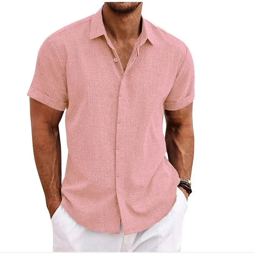 Elegant bomull-lin skjorte for menn, casual stil med korte ermer, perfekt for herremote.