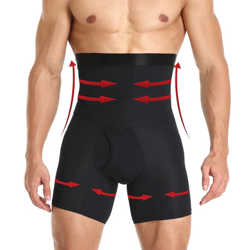Sort magekontroll shorts til menn. Gir støtte for magen, perfekt for sport og daglig bruk.