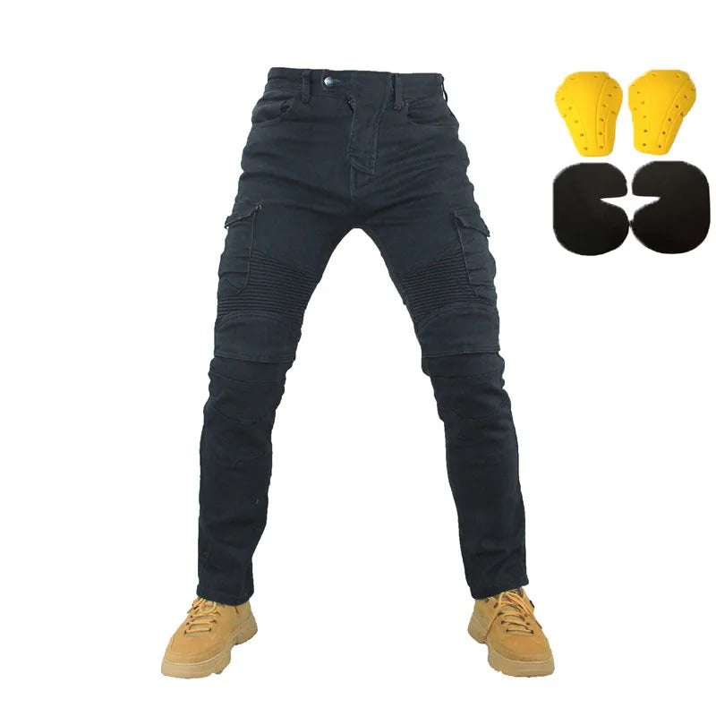Menns motorsykkeljeans i grått for sikker og stilfull kjøring. Komfortable fritidsjeans for menn.