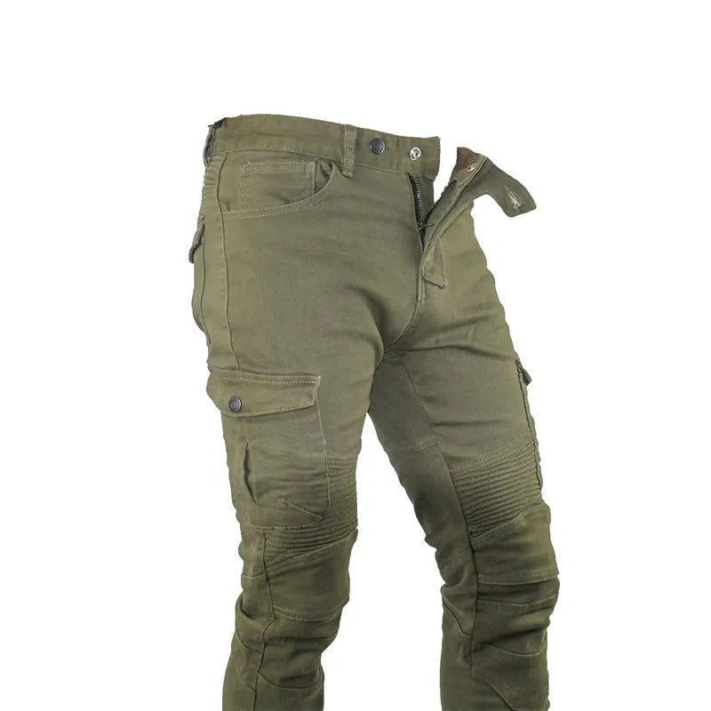 Beskyttende motorsykkeljeans for menn med diskret forsterkning. Trygt motorsykkelutstyr for daglig bruk og turer.