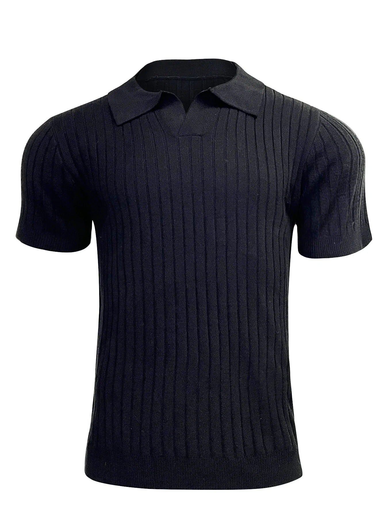 Menns retro strikket poloskjorte med klassiske striper for sommer og fritid.