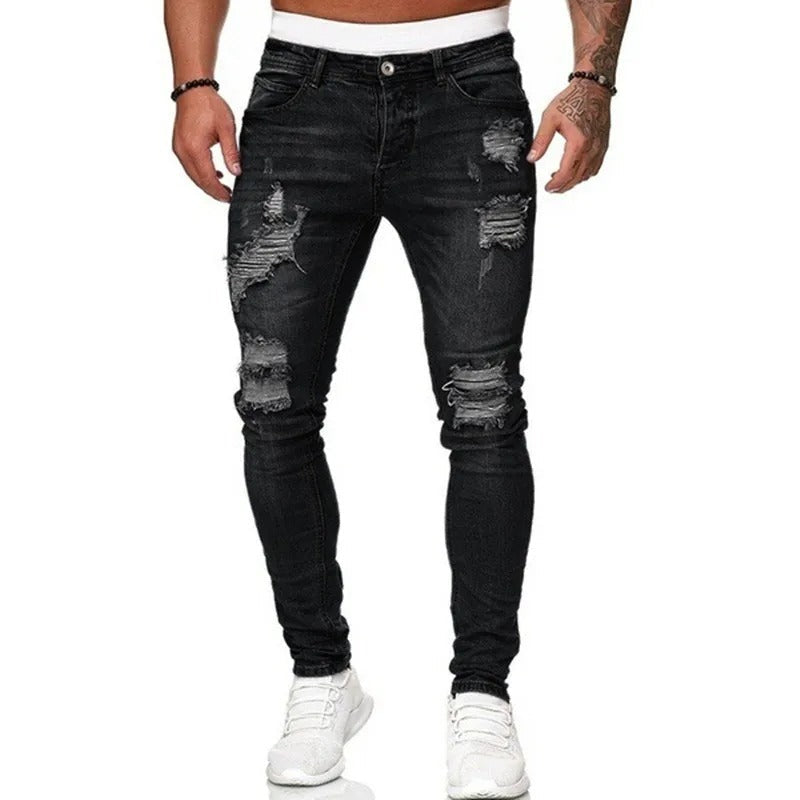 Menns rippede skinny jeans i blå denim for dristig gate stil og urban fritid.