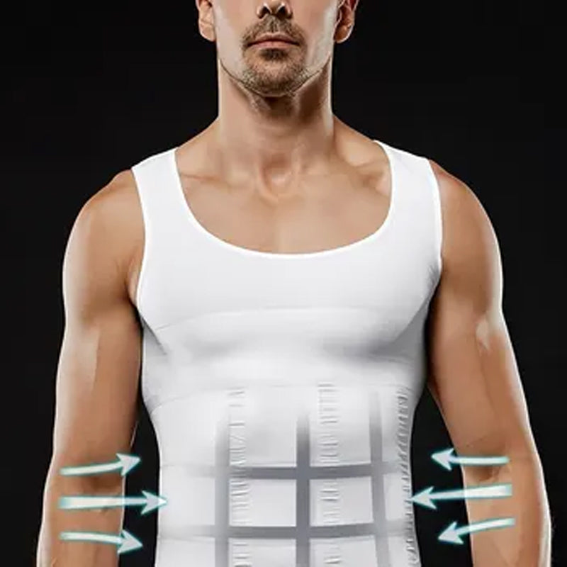 Herre shapewear kompresjonsvest i sort, designet for kroppsforming og støtte.