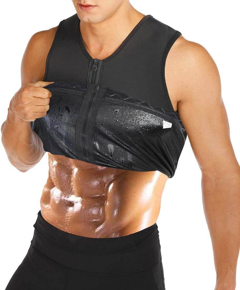 Slankende sauna glidelåsvest for menn; ideell for fitness, sport og intensiv fettforbrenning under trening.