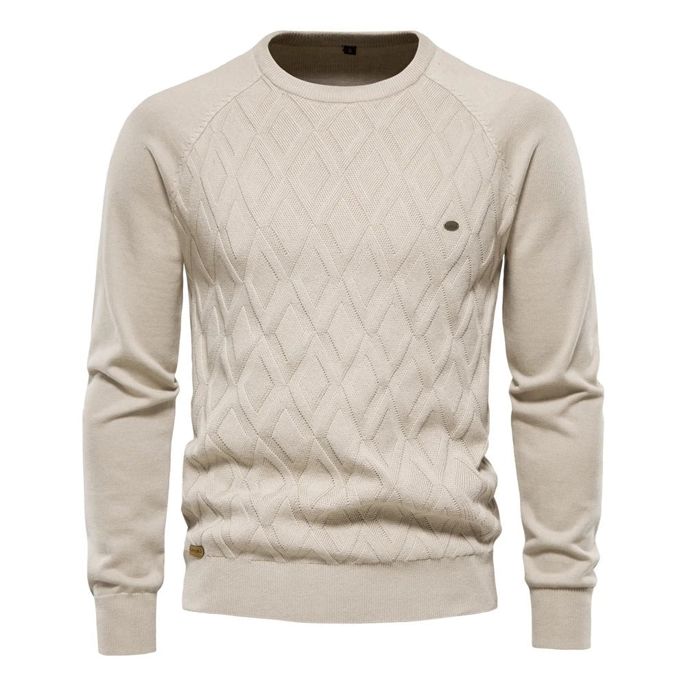 Menns strikket genser med rund hals, komfortabel for hverdag og casual stil.