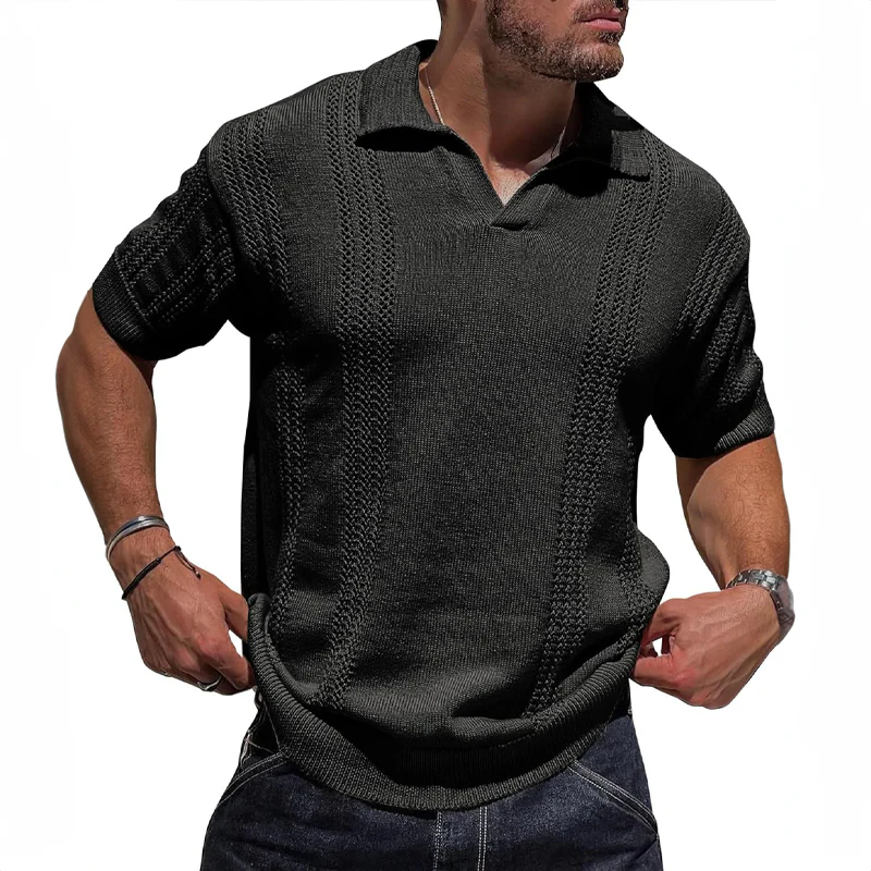 Allsidig menns casual strikket polo skjorte, perfekt for sommerdager. Myk og pustende for god komfort.