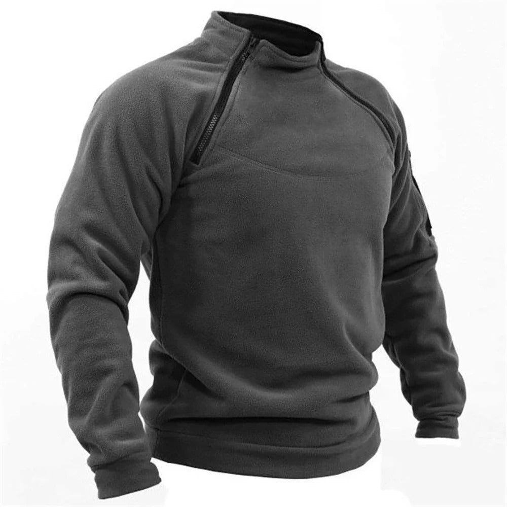 Taktisk herrejakke for aktive friluftsliv, varm og praktisk pullover for fottur og camping.