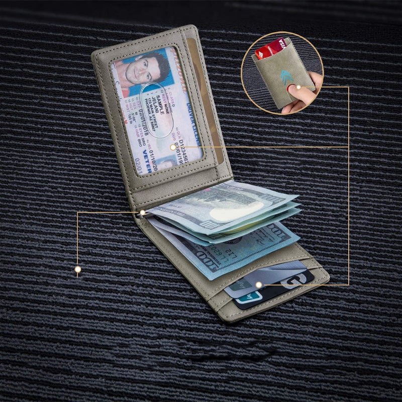Herre kortholder i ekte lær med RFID-beskyttelse, slank og lett å bære.