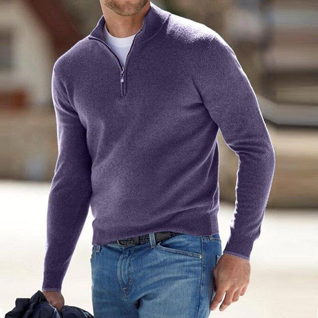 Menns V-hals pullover med glidelås, komfortabel herregenser for vår og høst.
