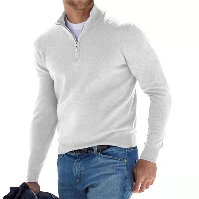 Elegant og casual menns V-hals genser med glidelås, perfekt for allsidig hverdagsstil.