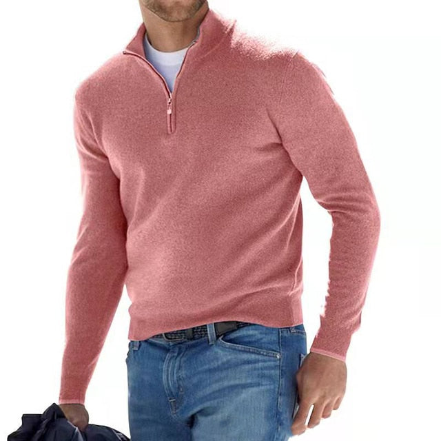 Komfortabel menns V-hals pullover med glidelås. Tilgjengelig i store størrelser for herre.