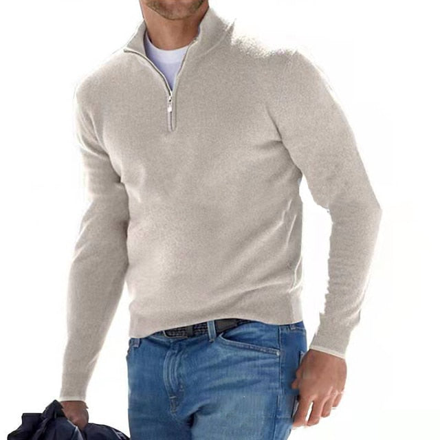 Menns casual V-hals genser med glidelås, designet for optimal komfort og herreklær stil.