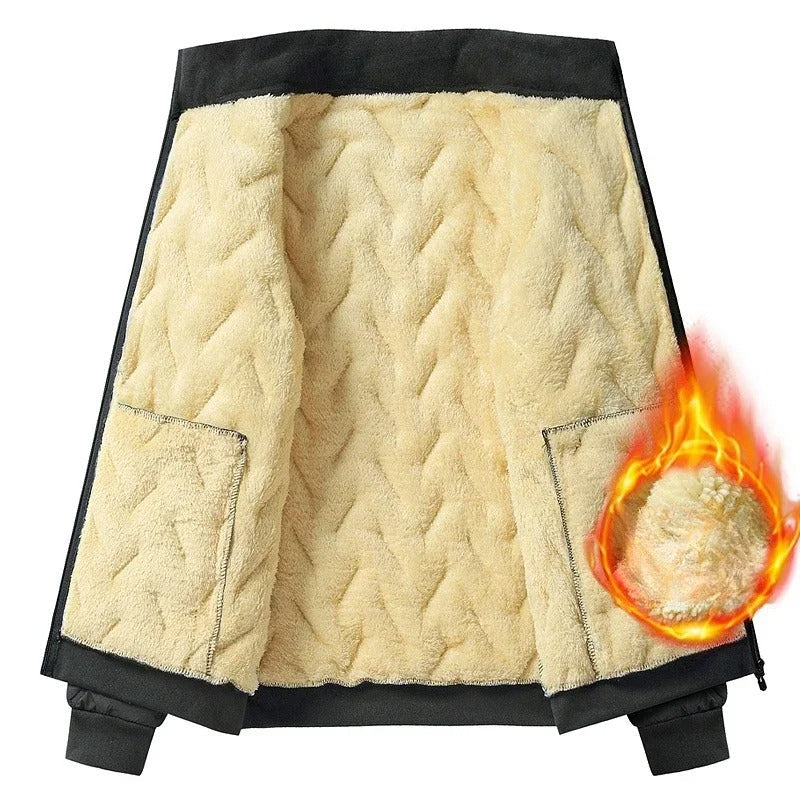 Varm og komfortabel menns vinterjakke i lammeull, perfekt for fritid i kulda.