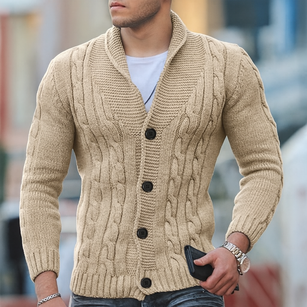 Menns varm strikket klassisk cardigan. Tidløs herremote i myk strikk, perfekt for lag-på-lag casual stil.