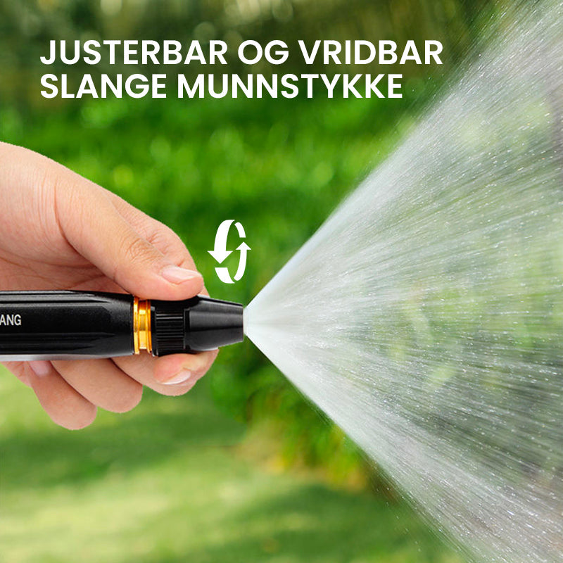 Slitesterkt metall munnstykke til vannslange. Gir høytrykk for grundig rengjøring av bil, hus og hage.