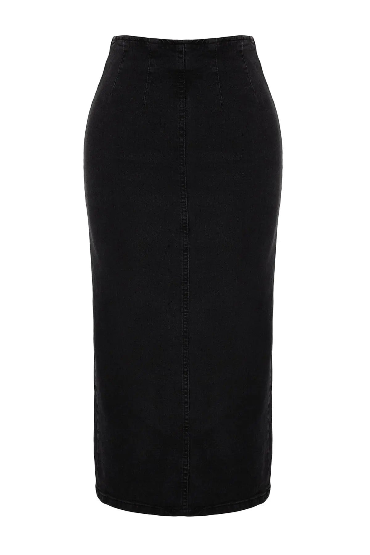 Elegant svart midi denimskjørt til dame. Komfortabelt og allsidig pencilskjørt for trendy kvinneklær.