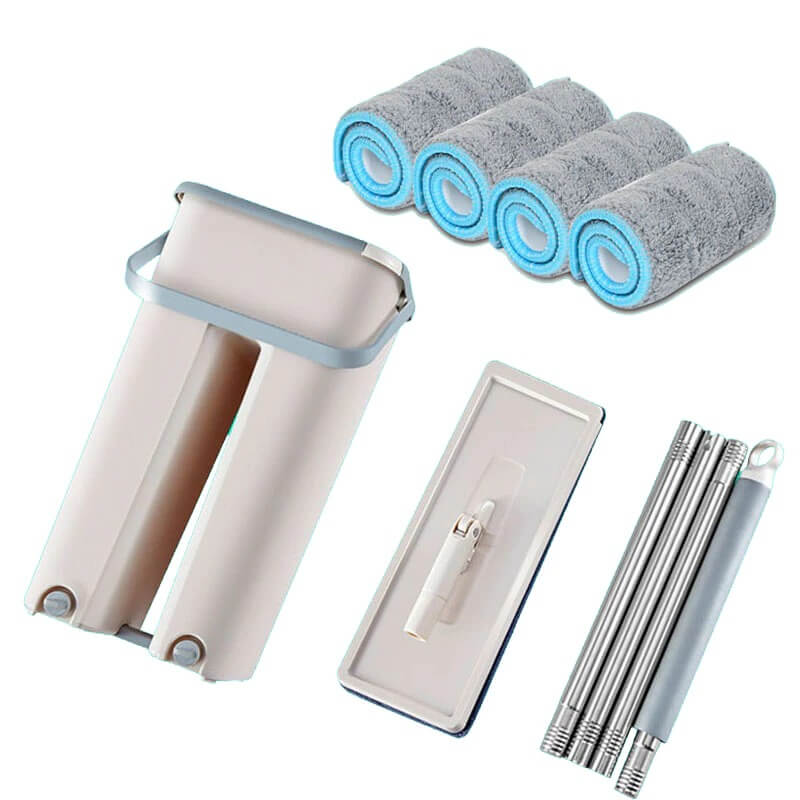 Haushaltshilfe: Robuster Mikrofaser Flachmopp mit speziellem Eimer für die hygienische Bodenreinigung.