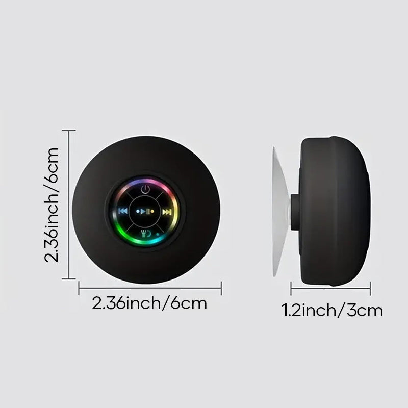Innovativ dusjhøyttaler med Bluetooth, LED-lys og lang batteritid.