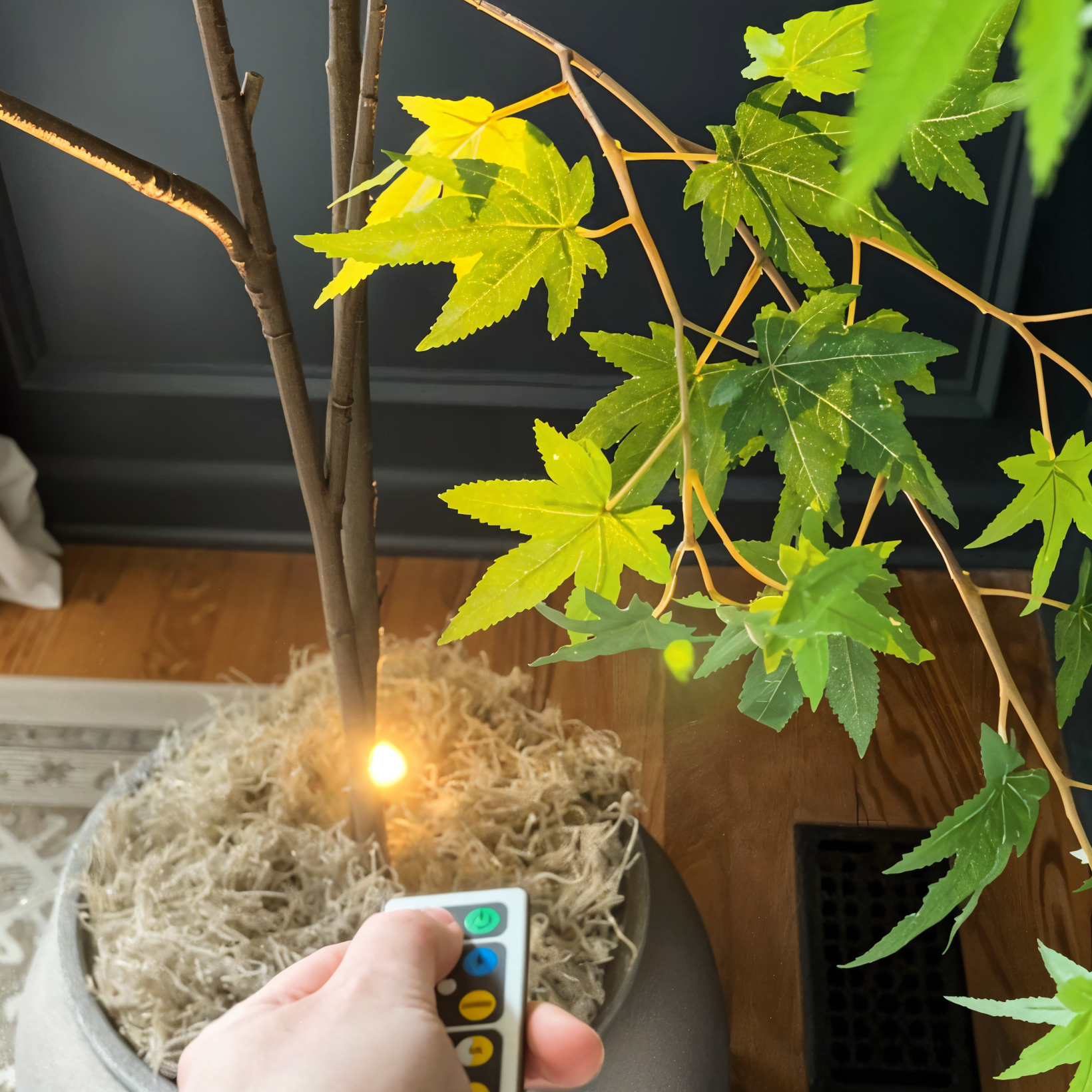 Moderne mini LED spotlys for veggbelysning, skaper stemning i stuen med fjernstyrt dimming.