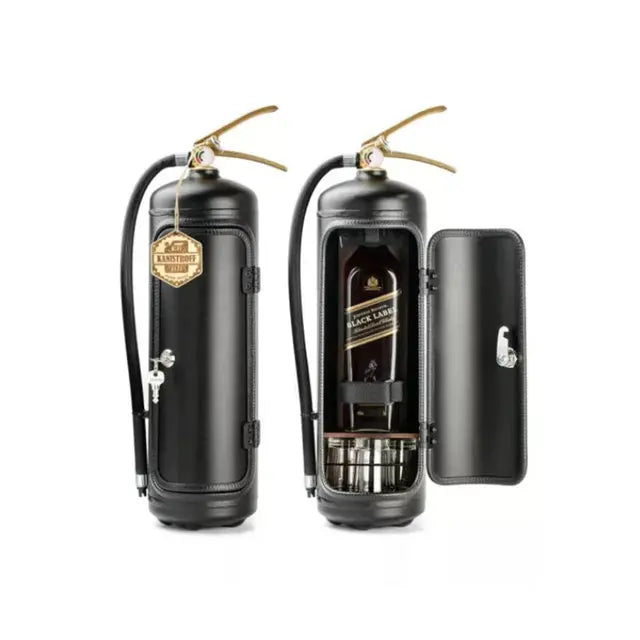 Trendige Minibar als Feuerlöscher getarnt, ideal für die Wohnungseinrichtung und als Party-Accessoire.