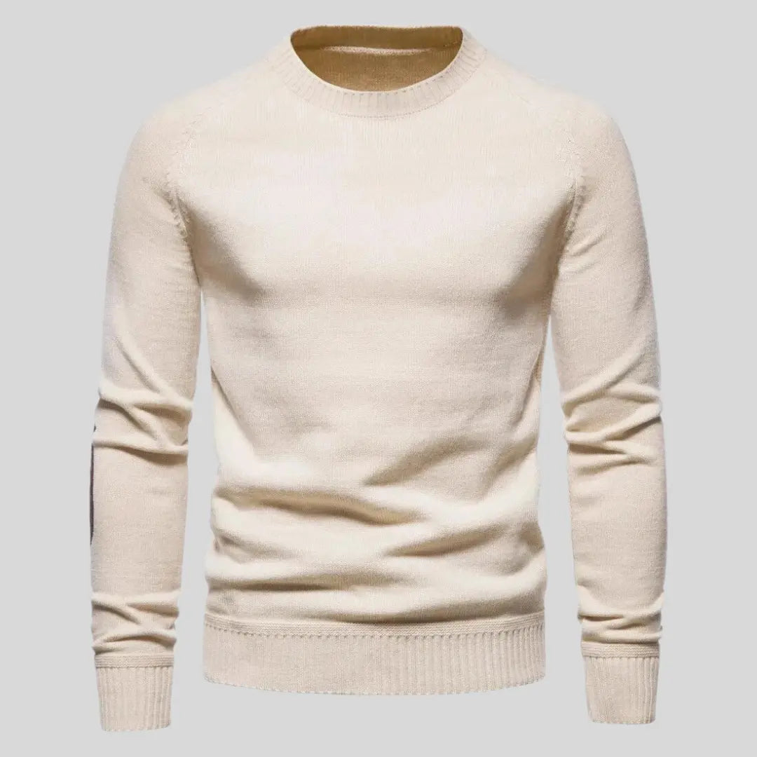 Lysgrå herre genser, minimalistisk og komfortabel. En elegant trøye med normal passform for hverdagsbruk.