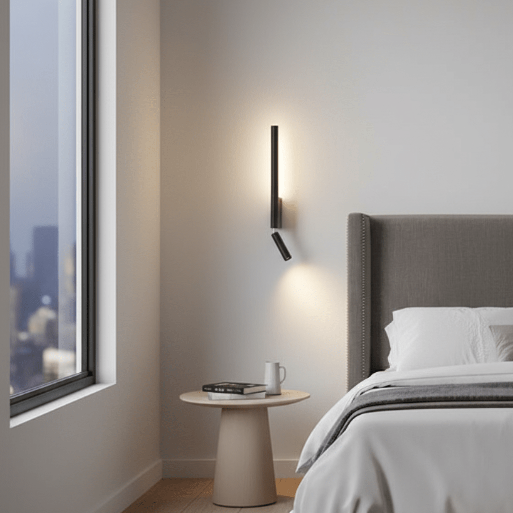 Elegant, moderne LED-vegglampe i minimalistisk stil. Skaper koselig atmosfære i hjemmet med energieffektivt lys.