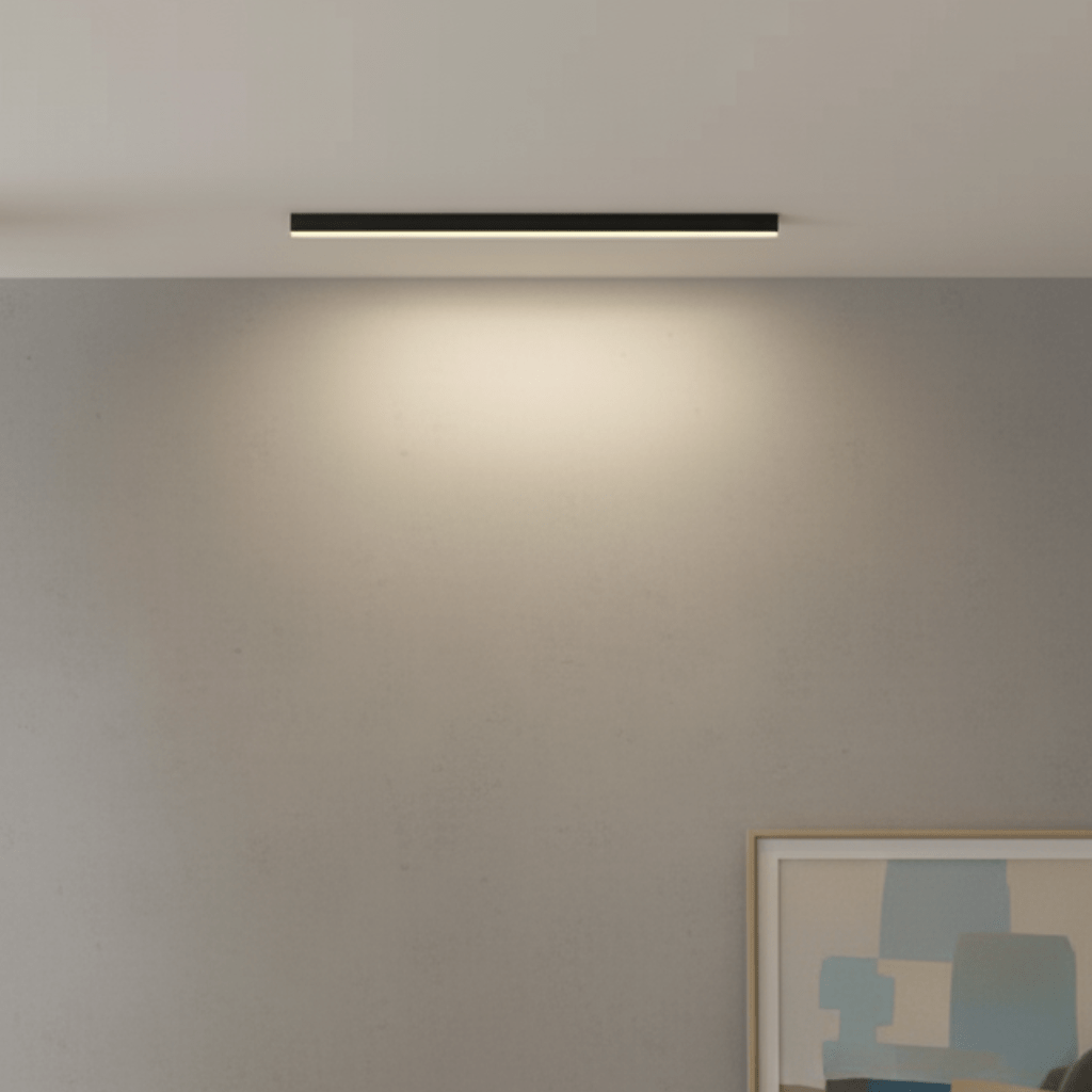 Energieffektiv LED taklampe, rund og minimalistisk, perfekt for soverom og stue.