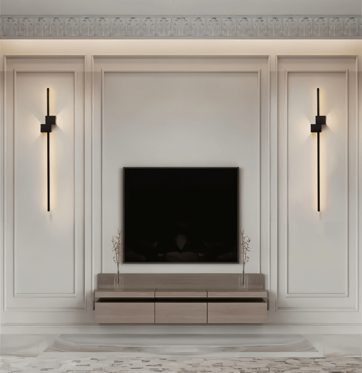 Slank LED vegglampe for gangen. Moderne design for funksjonell og stemningsfull innendørsbelysning.