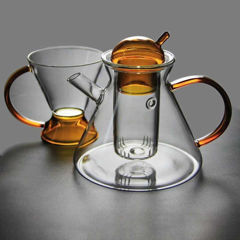 Slitesterkt borosilikatglass te-sett med tekanne og kopper, ideelt for daglig bruk og løs te.