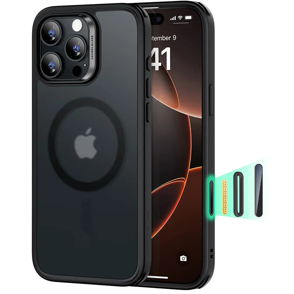 Mobildeksel for smarttelefon med magnetisk feste, kamerakontroll og robust design.