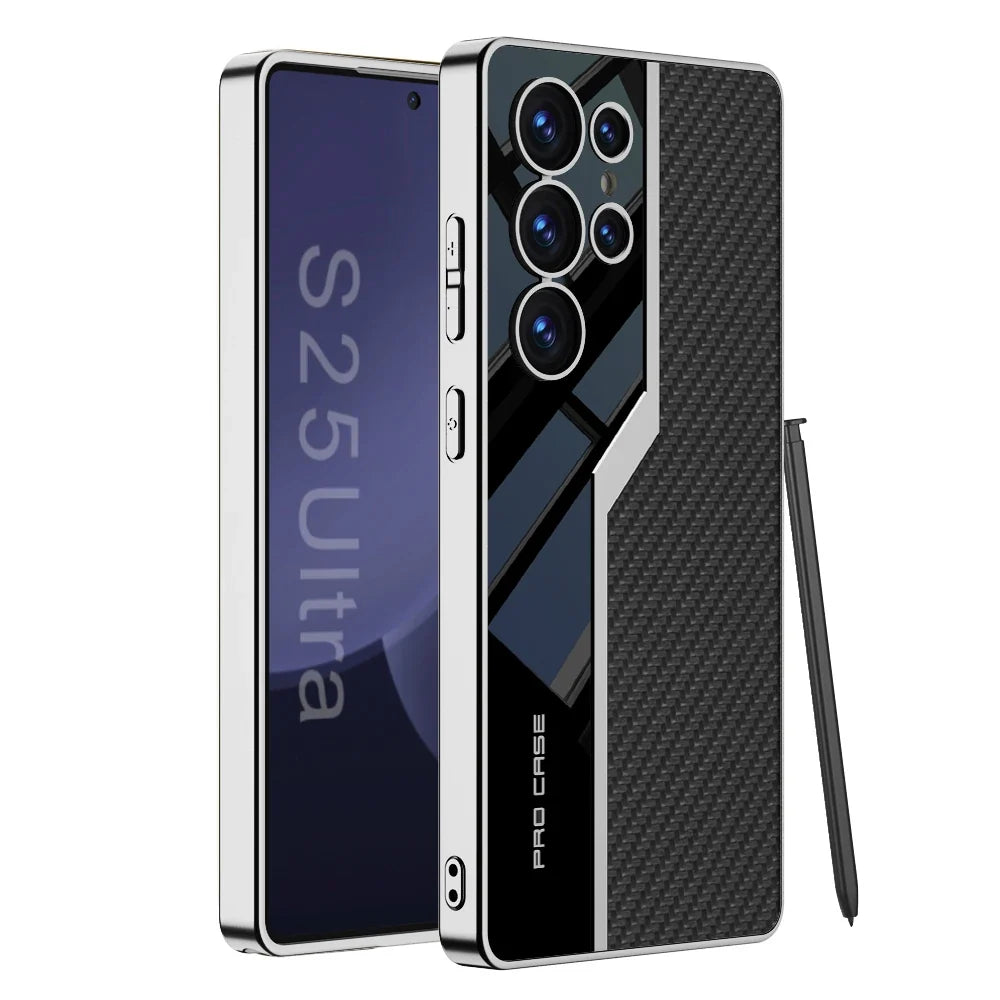 Bakside av elegant PU lær mobildeksel for Samsung Galaxy S24/S25 Ultra, med myk kant.