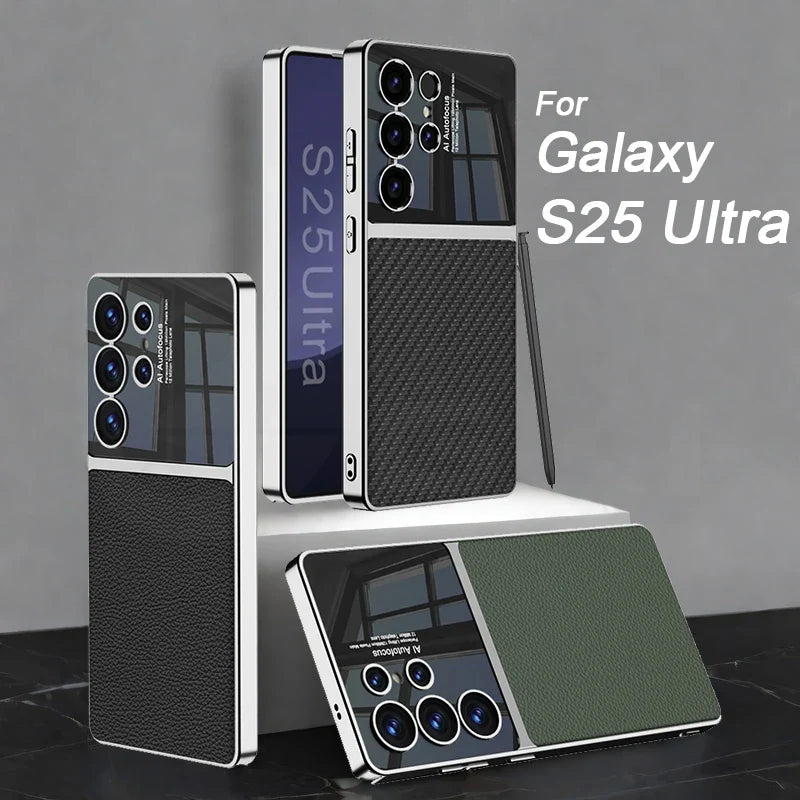 Støtsikker beskyttelsesdeksel til Samsung Galaxy S24/S25 Ultra, elegant design.