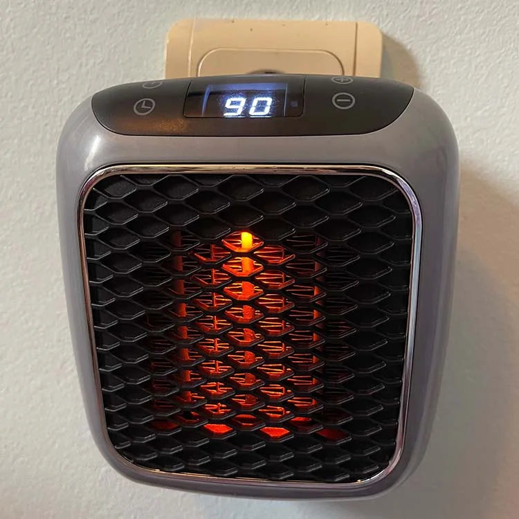 Detaljbilde av kontrollpanelet på en kompakt plassvarmer, viser intuitive knapper for sikker og justerbar elektrisk varme.