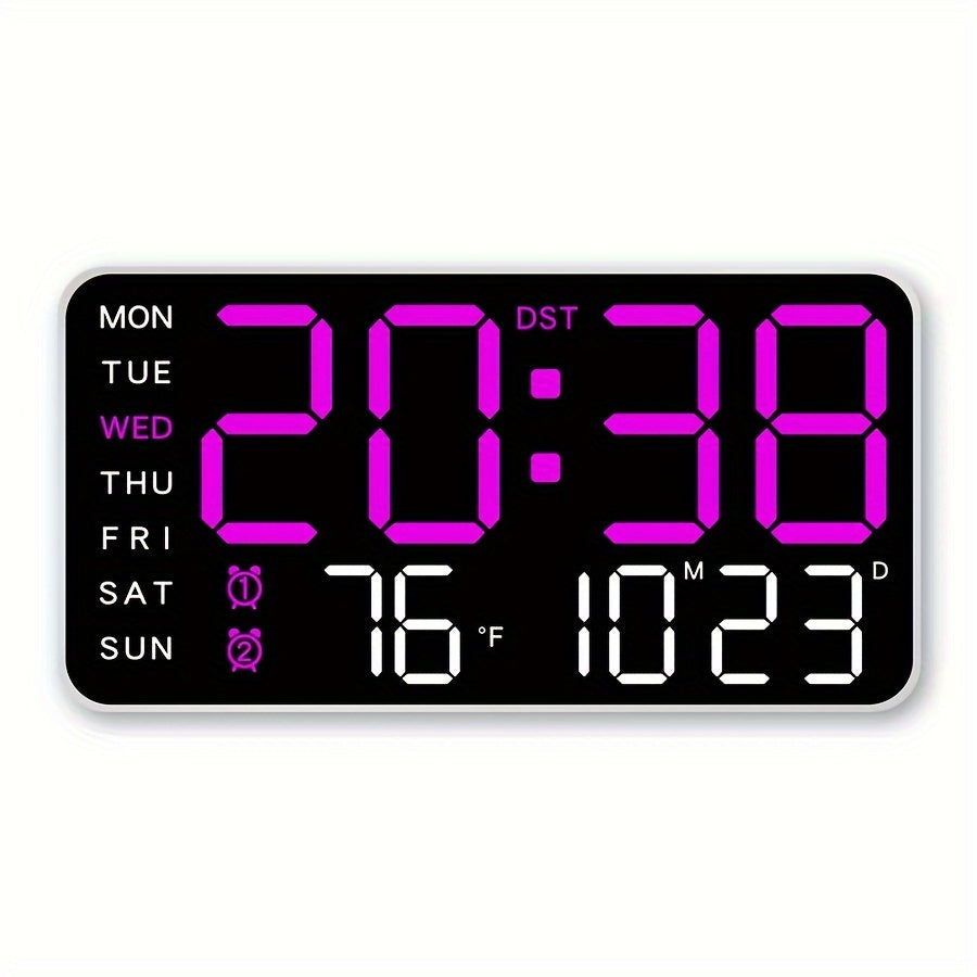 Dekorativ digital veggklokke som viser tid, temperatur og har alarmfunksjon. Passer til kontor og hjem.