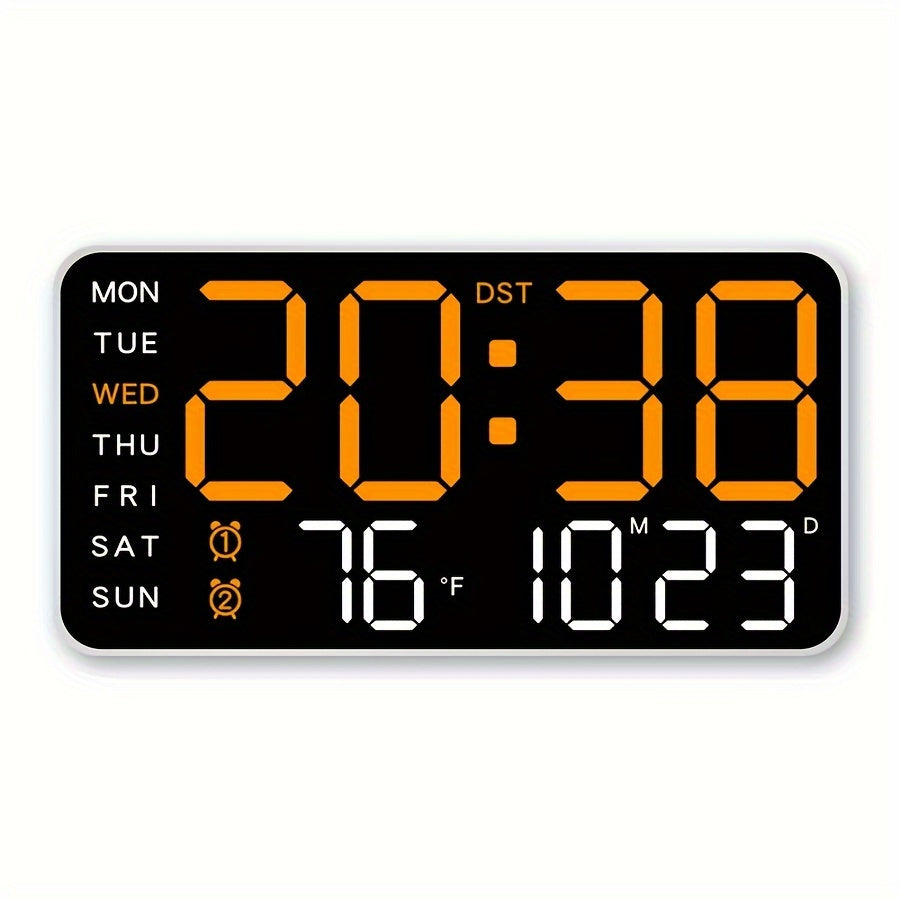 Praktisk digital klokke med temperaturdisplay og alarm. Enkel å montere som veggdekor.