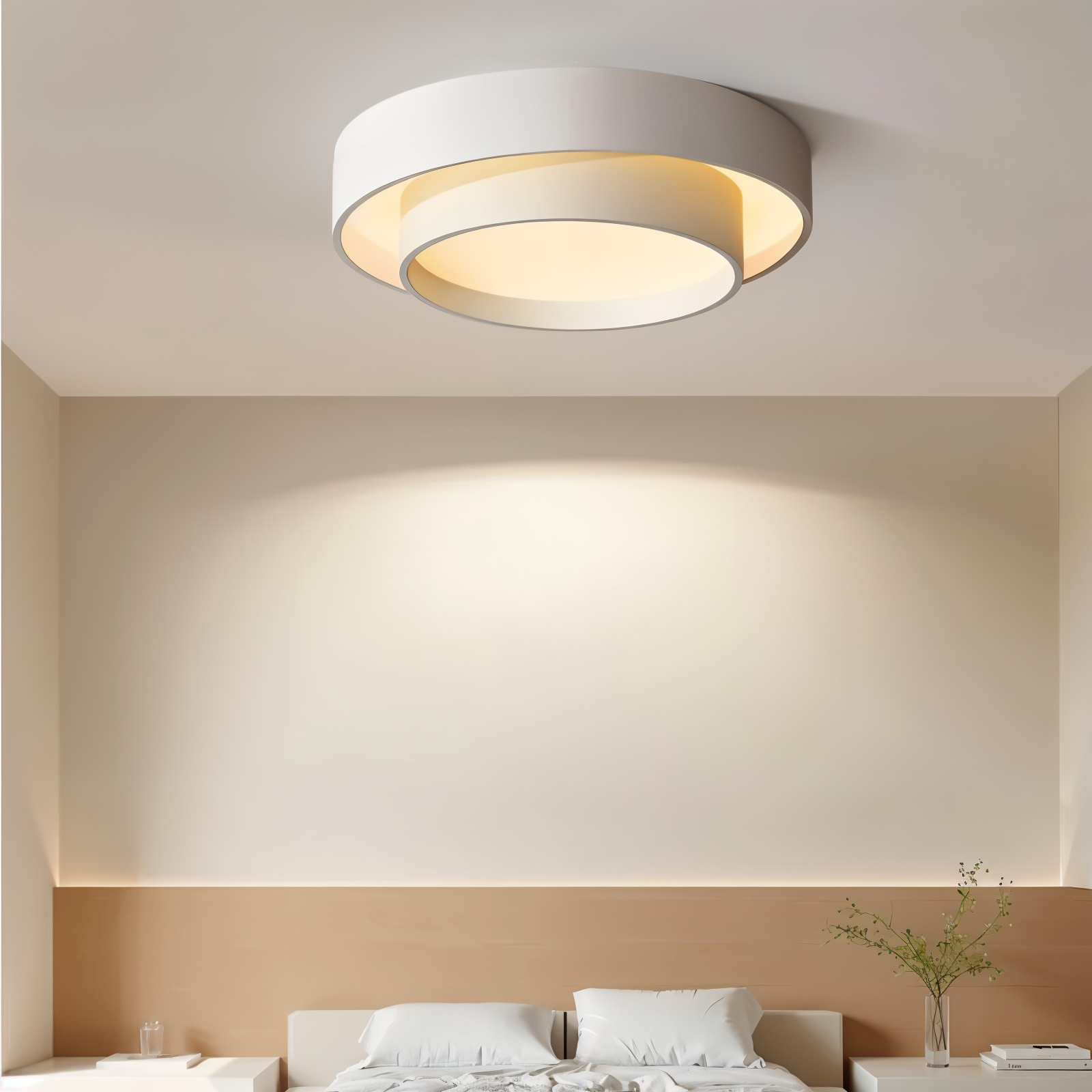 Elegant LED taklampe i dobbeltlagsdesign, perfekt for moderne hjemmebelysning og interiør.