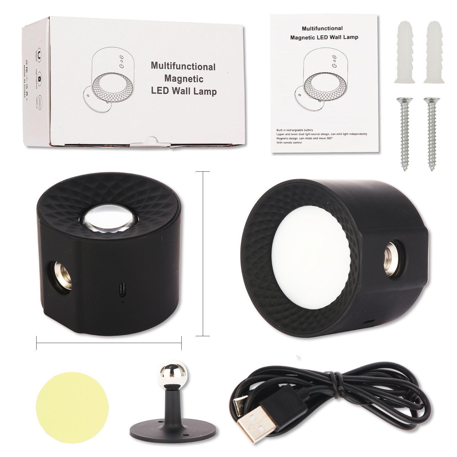 Trådløs og oppladbar vegglampe med 360° justerbart lys. Perfekt for soverom og stue, elegant belysning.