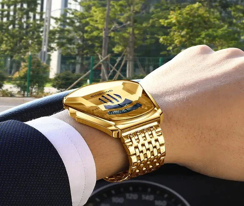 Allsidig geometrisk armbåndsur for menn, egnet til både hverdag og fest.