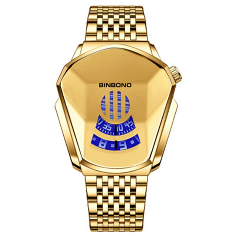 Elegant herrearmbåndsur med geometrisk design og komfortabel meshlenke i stål.
