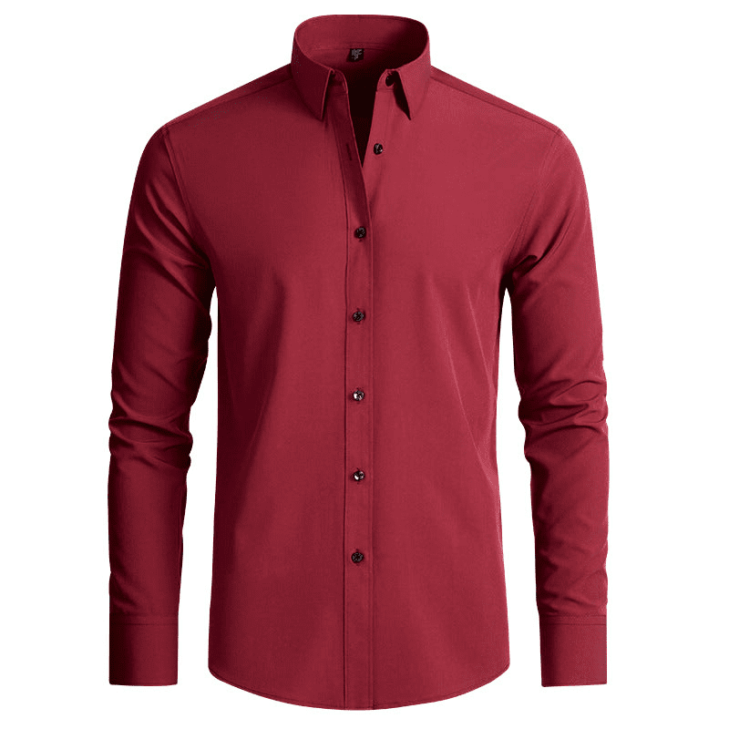 Moderne herreskjorte med stretch, vist på en modell som fremhever slimfit og bevegelsesfrihet.