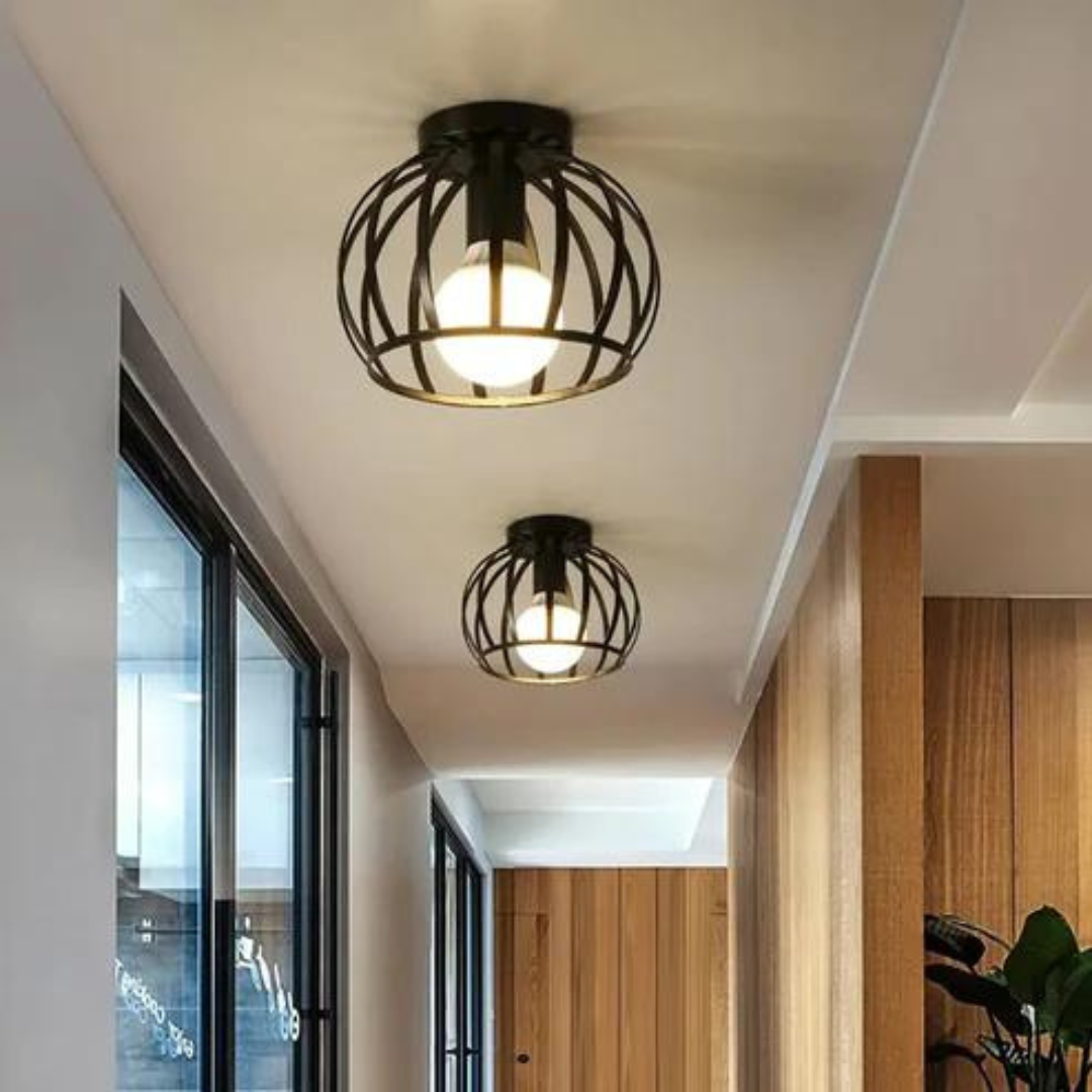 Elegant industriell pendellampe, sort metall med åpen design. Moderne taklampe for stue, spisestue og soverom.