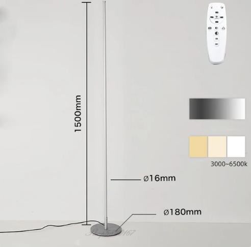 Minimalistisk designlampe, LED gulvlampe i svart, sølv eller gull, perfekt for stuebelysning.