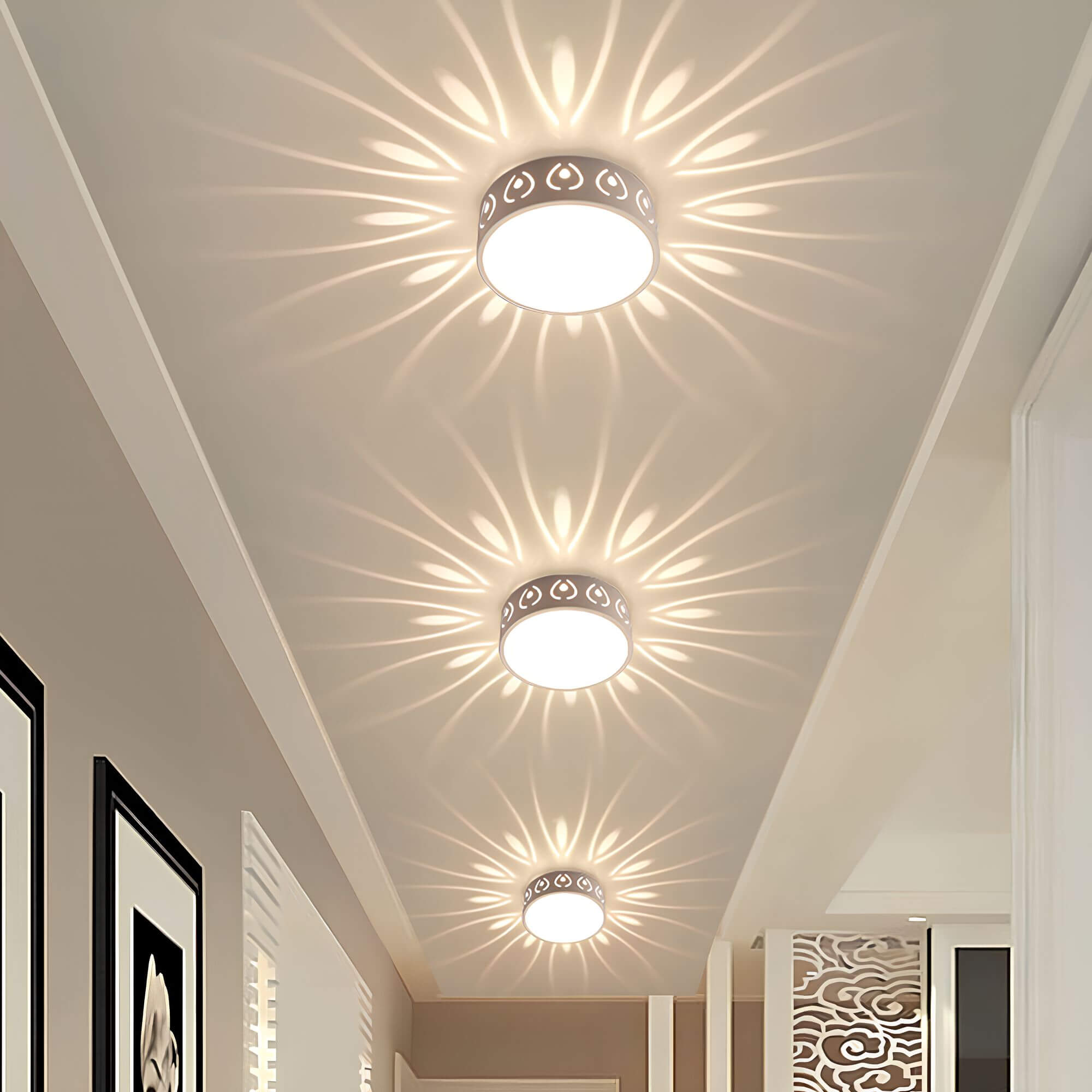 Energieffektiv moderne LED-taklampe, stilren belysning for hjemmets entré og korridor.
