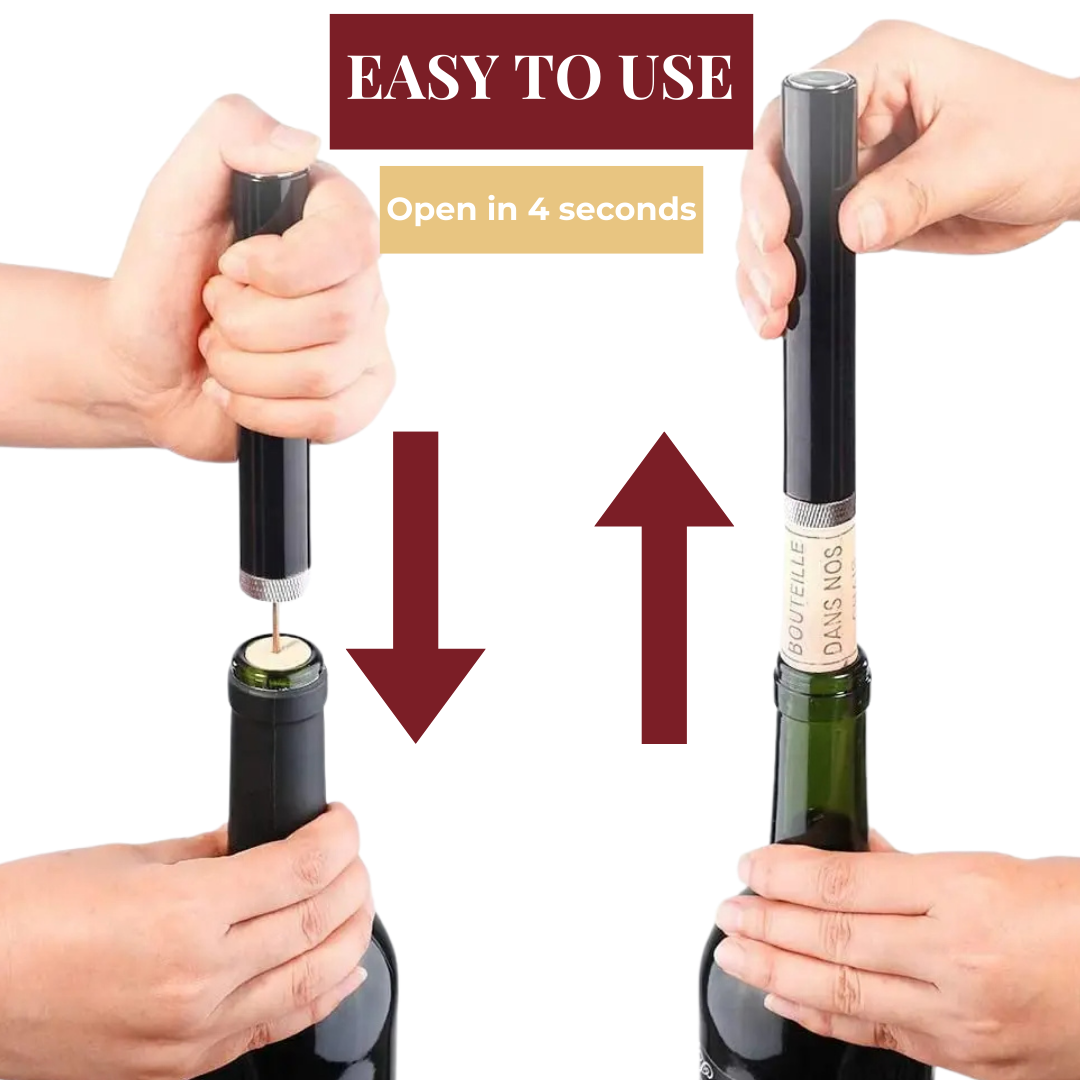 Innovativ vinåpner med lufttrykkteknologi. Elegant design som passer ethvert kjøkkenutstyr.