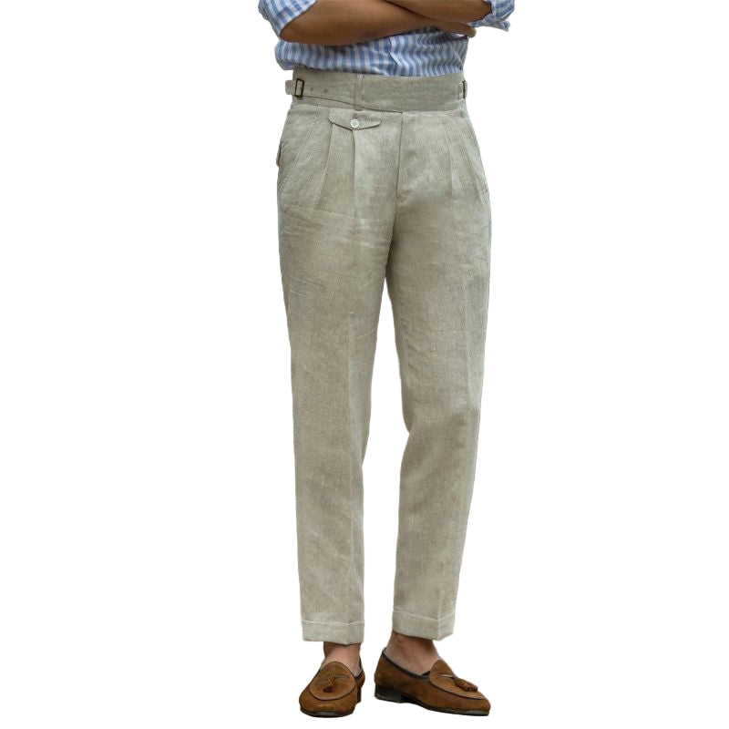Moderne slim fit herrebukser med høy midje i hvit farge, perfekt for vår og sommer. Casual fritidsbukser.